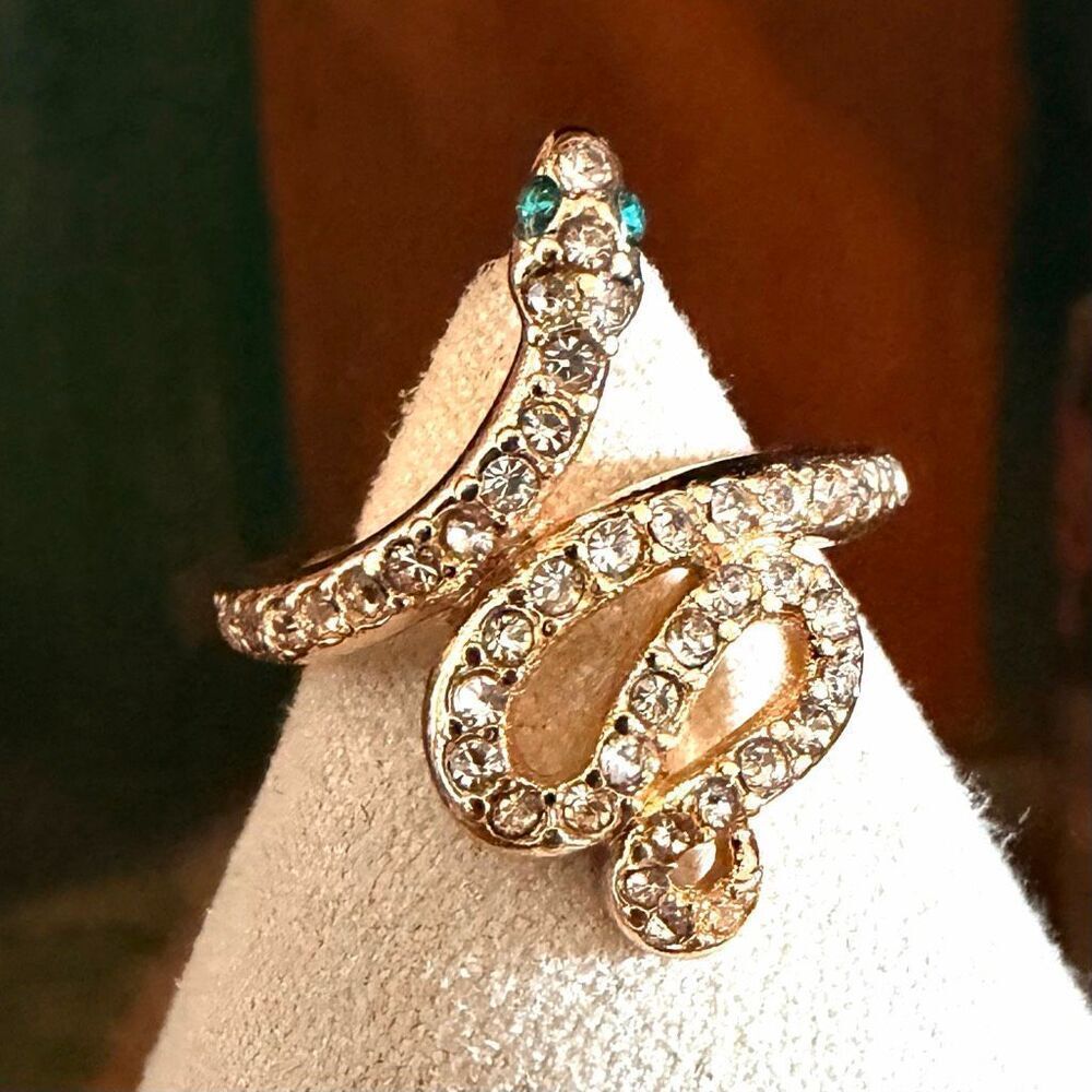 Gold Tone Crystal Snake Ring